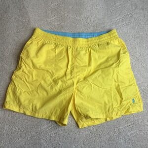 Men's Vintage Polo By Ralph‎ Lauren 2XL Yellow Lined Swim Trunks 5" Inseam